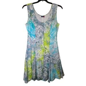 Phool Women’s Paisley Watercolor Midi Dress 14 Fit&Flare Summer Romantic Cotton